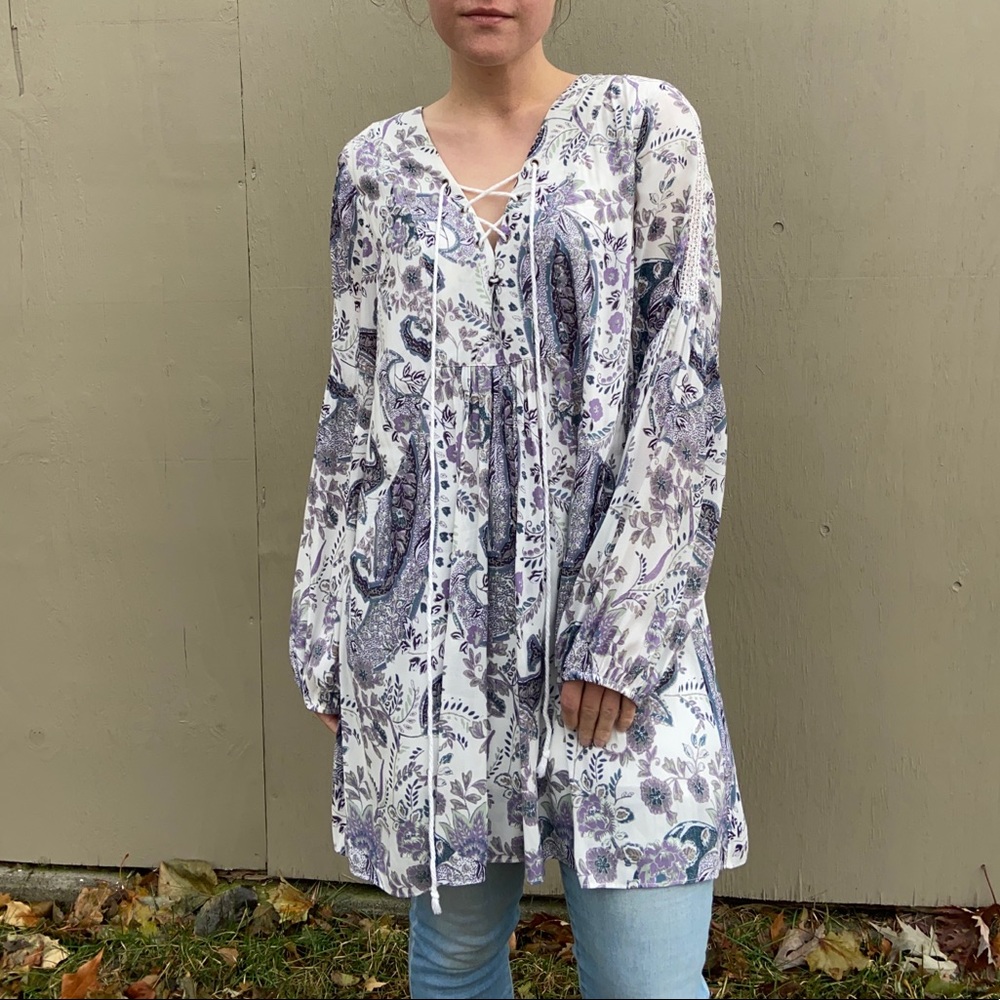 White & Purple Paisley Dress w Pockets Free People